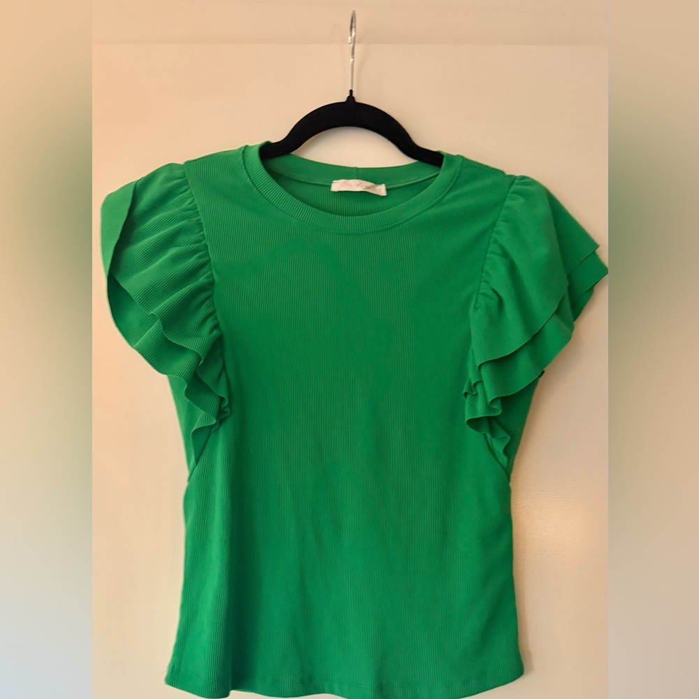Green Ruffle Sleeve Top